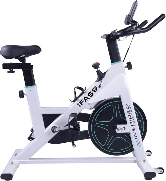 Home indoor exercise bike with LCD display and comfortable seat for aerobic fitness training in home gym