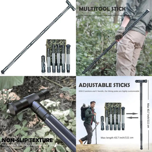 Gray Tactical Hiking Walking Sticks Portable Trekking Poles