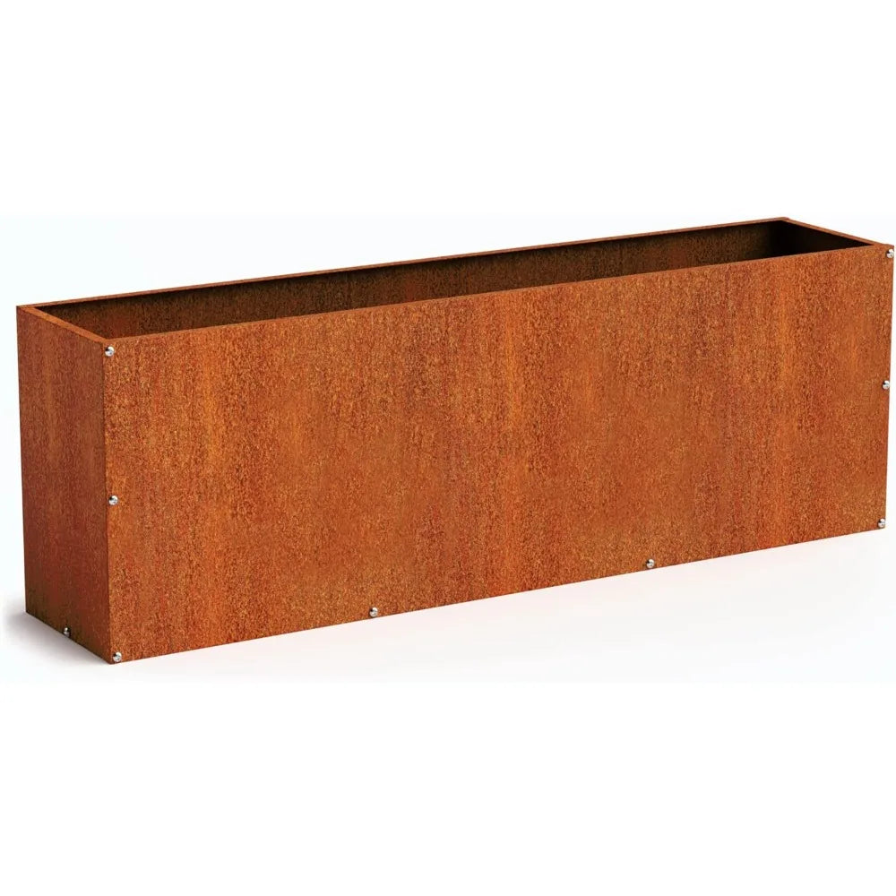 DIY CARTEL Corten Steel Rectangular Outdoor Planter Box, Rustic & Modern Farmhouse Design, Large Raised Metal Garden Bed for Com