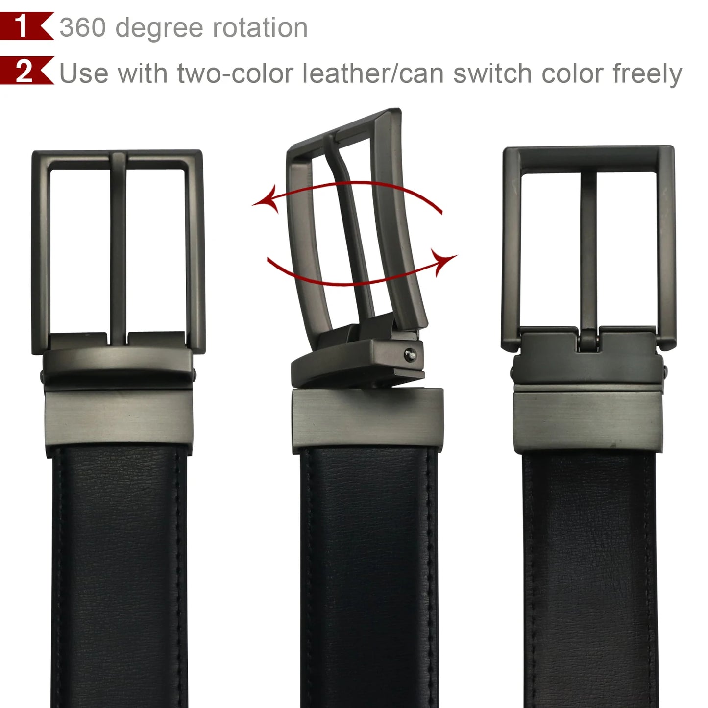 Belt Men's Reversible Leather Dress Belt Metal Pin Rotated Buckle Fashion Luxury Brand Male Belt High Quality Waistband