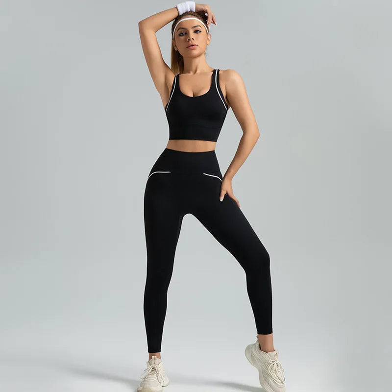 New Women's 2pcs Yoga Set Yoga Clothes High Waist Strap Cross High-elasticity Yoga Sports Bra Fitness Wear Set Women's Tracksuit