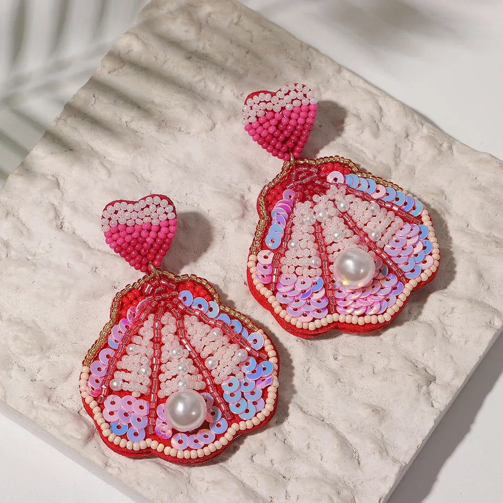 AENSOA Bohemian Starfish Lobster Conch Seed Bead Drop Earrings for Women Handmade Ocean Animal Earrings Summer Beach Jewelry