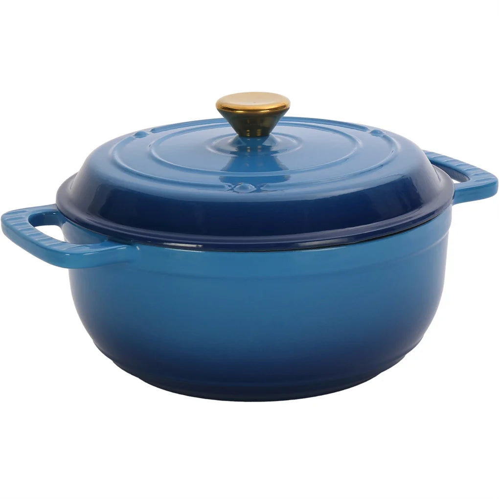Cast Iron Enamel Pot Set 7.5Qt Gradient Blue Gloves