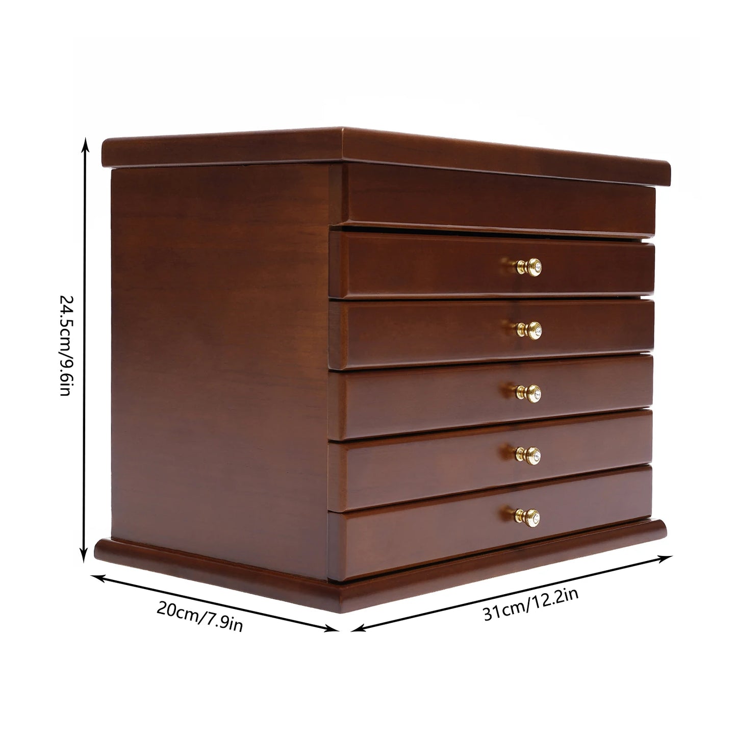 6-layer Walnut Jewellery Box Organizer with Exquisitely Carved Flowers Design,Rings Earrings Storage for Christmas New Year Gift