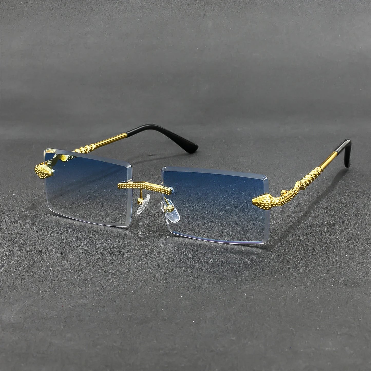 Rimless Rectangle Sunglasses Men Metal Gradient Gray Lens Big Frameless Sun Glasses Women UV400