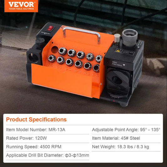 SucceBuy Drill Bits Sharpener 3-13mm Portable Sharpening Angle Grinder Mill Grind Sharpener with 11 Collets For Factory Workshop