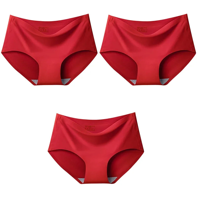 3Pcs/Set Large Size XXL Seamless Women Panties Mid-waist Briefs Female Breathable Underwear Ice silk Crotch Lingerie