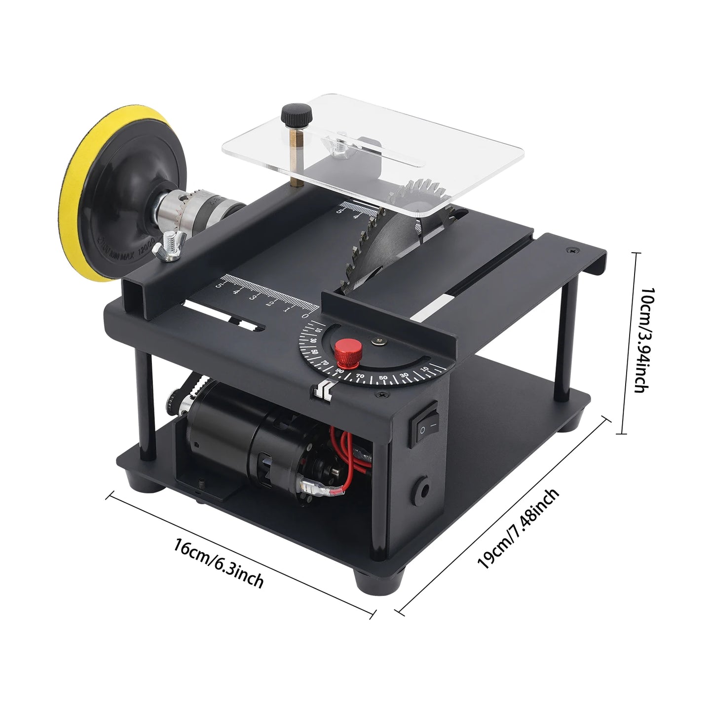 200W Mini Table Saw for Wood Craft, 10000RPM with Angle Guide & Polishing Disc, DIY Model Making & Precision Cutting Tool