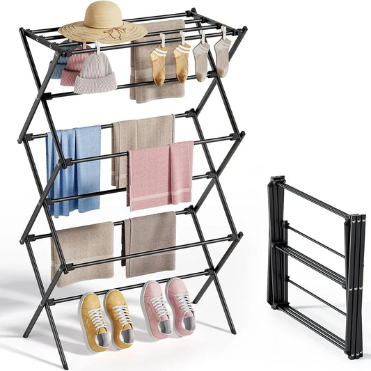 Drying Rack Clothing Metal Clothes Drying Rack Foldable for Clothe Towel Collapsible Laundry Rack Indoor Outdoor Laundry Room Bl