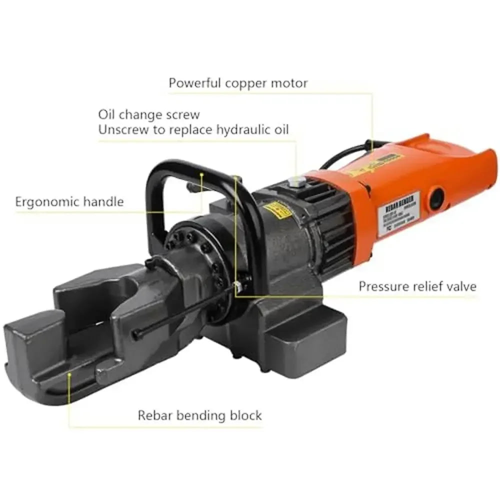 Portable Rebar Bender Tool 900W Electric Hydraulic Hand Held Steel Rod Bending Machine Angle 0-130°