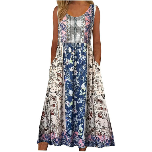 Europe and the United States 2025 spring and summer new print sleeveless pullover dress women casual plus-size dress