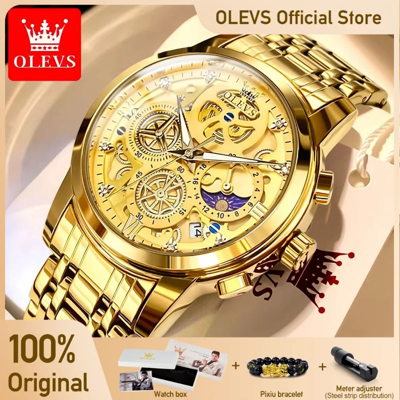 Olevs Mens Luxury Skeleton Style Waterproof Quartz Watch