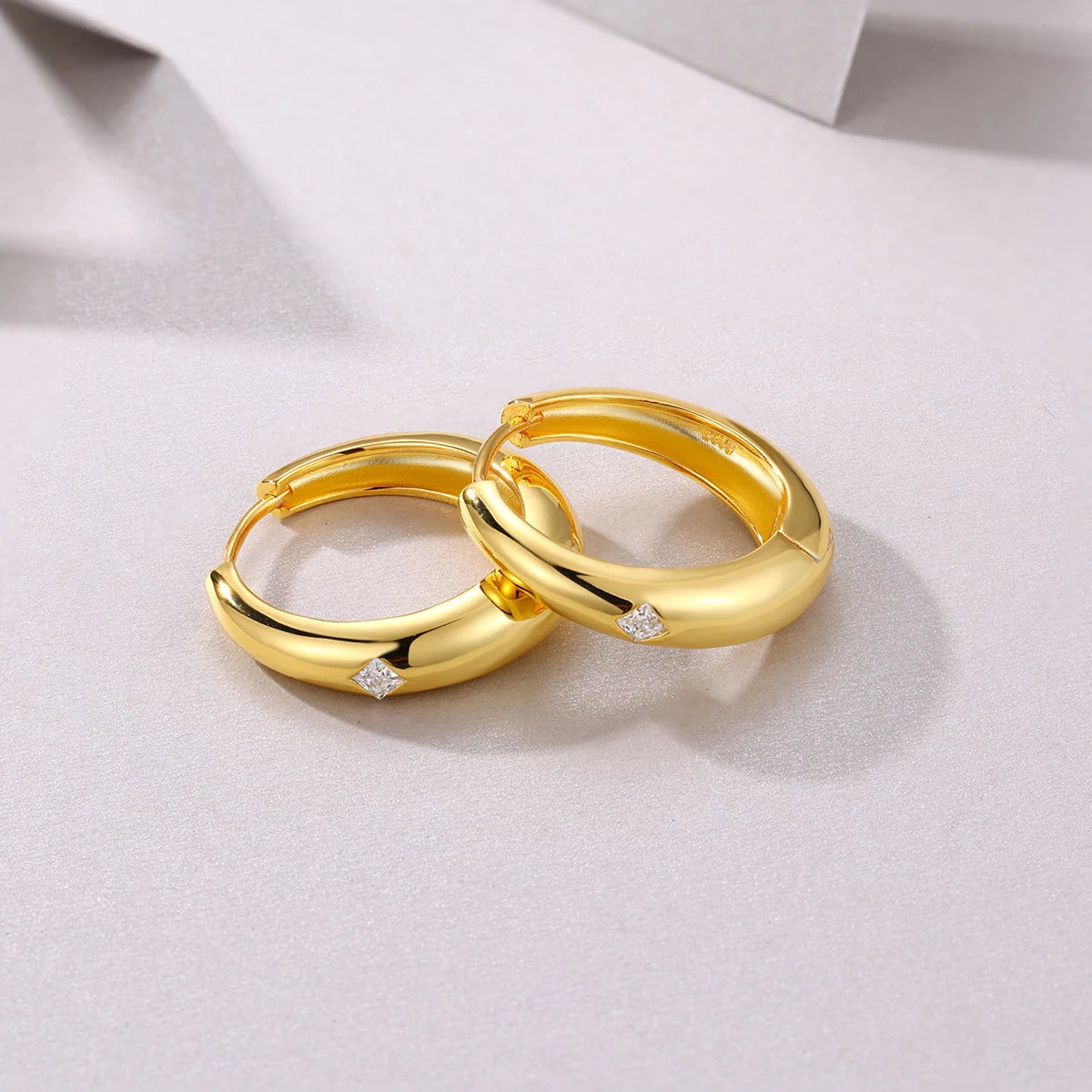 1 Pair Gold Hoop Earrings 925 Sterling Silver 18K Gold Plated Minimalist Style with CZ Accent for Women Jewelry Gift
