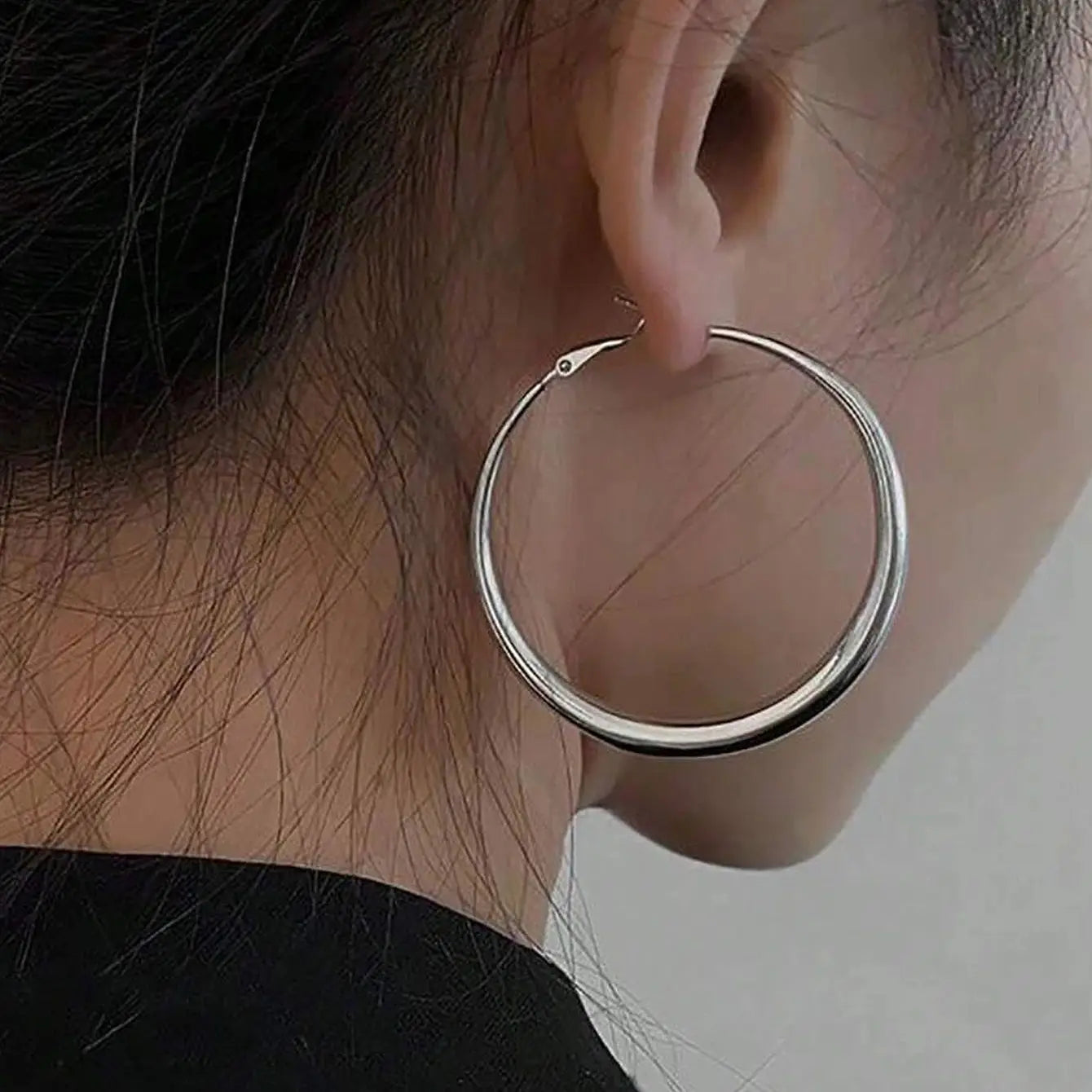 Silvery Hoop Earrings For Women, Minimalist Style Fashion Stud Earrings, Trendy Luxury Jewelry