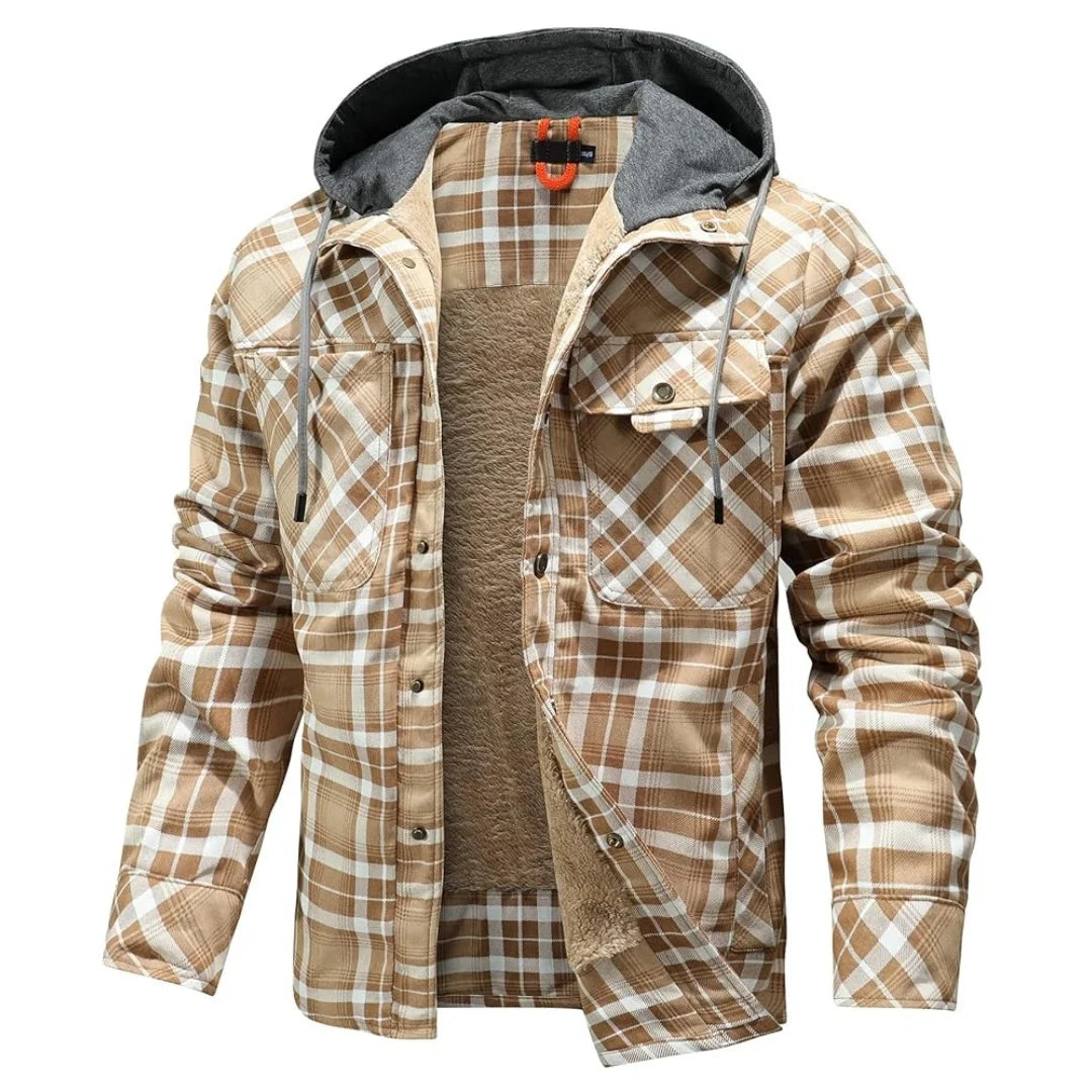 Men's Jackets Winter Hooded Warm Coat Casual Thicken Plaid Work Flannel Snap Sherpa Lined Fleece Clothing US Size