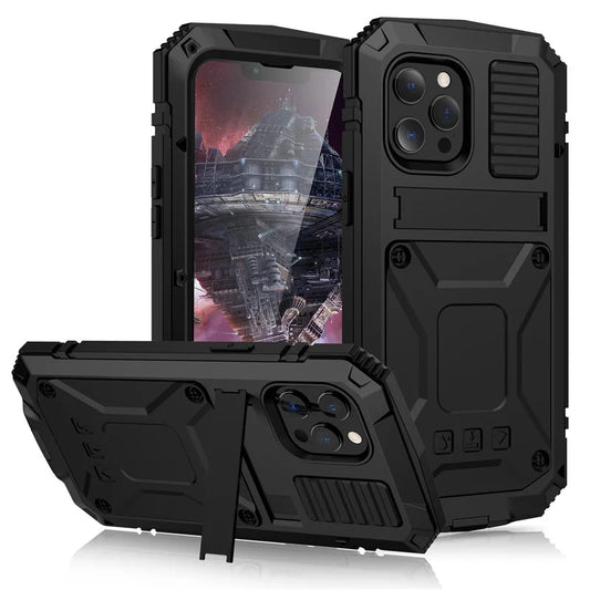 Heavy Duty Armor Military Aluminum Metal Case For iPhone 16 Plus 16 Pro Max Hard Cover Tempered Glass Screen Protector Flim