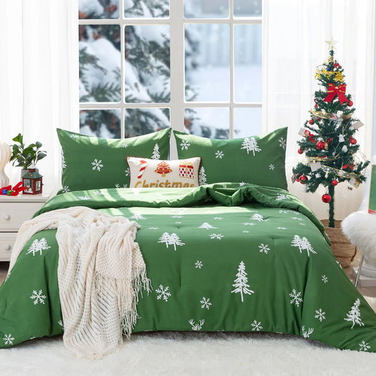 Soft Polycotton Queen Size Bed Comforter Christmas Reindeer Elks Bedding Down Alternative Comforter Set with Pillow Sham