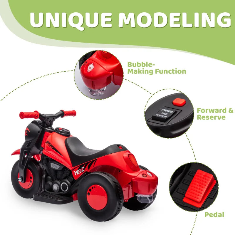 Adult Assembly Assembly required Design Electric Kids Motorcycle Music Ride Safe Qaba Ride on Bubble Car, 6V Kids Motorcycle, 3