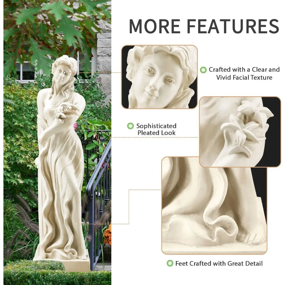 51'' Large Outdoor Garden Nymph Statue, Goddess of Spring Flowers, Roman Style Sculptures Decorations, Religious Garden Statue
