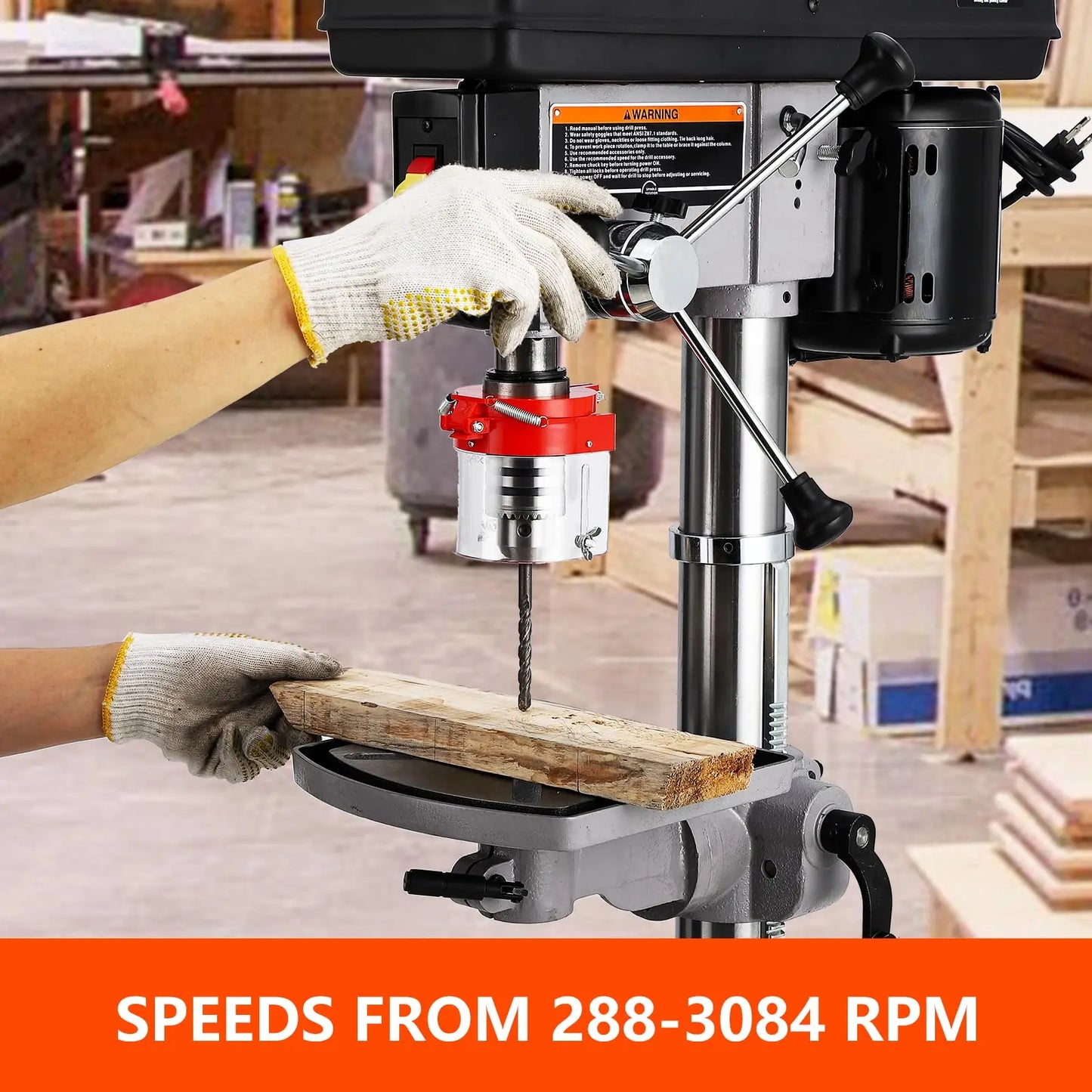 13 in Floor Drill Press, 7.5 Amp 120V, 288-3084 RPM Variable Speed Cast Iron Bench Drill Press, 0-45° Tilting, for Wood Metal