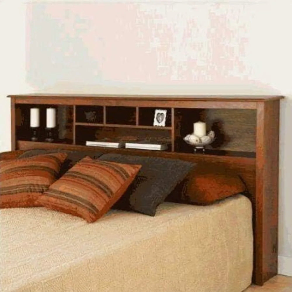 King-Size Storage Headboard in Cherry Wood Finish