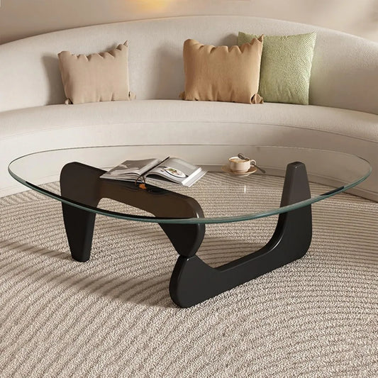 Small Coffee Table Black Glass Coffee Table for Living Room, Mid Century Modern Coffee Table, Wood Rustic Coffee Table with Wood