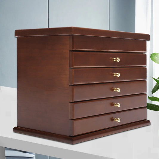 6-layer Walnut Jewellery Box Organizer with Exquisitely Carved Flowers Design,Rings Earrings Storage for Christmas New Year Gift