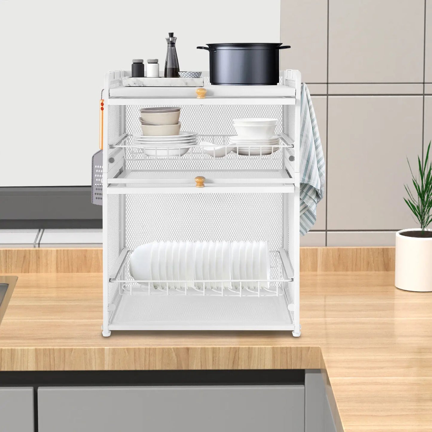 3 Tier Dish Drying Rack Modern Household Dish Organizer Kitchen Storage Racks