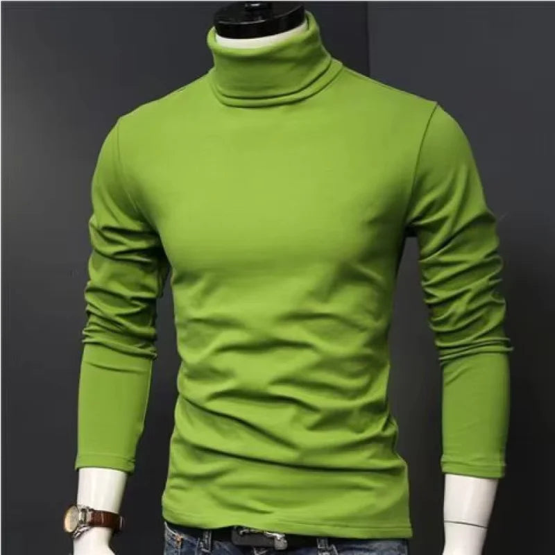 Autumn Winter Mens Turtleneck Sweaters Casual Thermal Long Sleeve Slim Fit Pullovers Stretch Basic Tops Sweatshirt Jumper TShirt