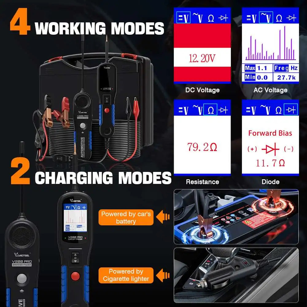 VDIAGTOOL V200 Pro Automotive Power Circuit Probe Tester Breaker Finder Tool ,12/24V Electrical Open Short Circuit Finder