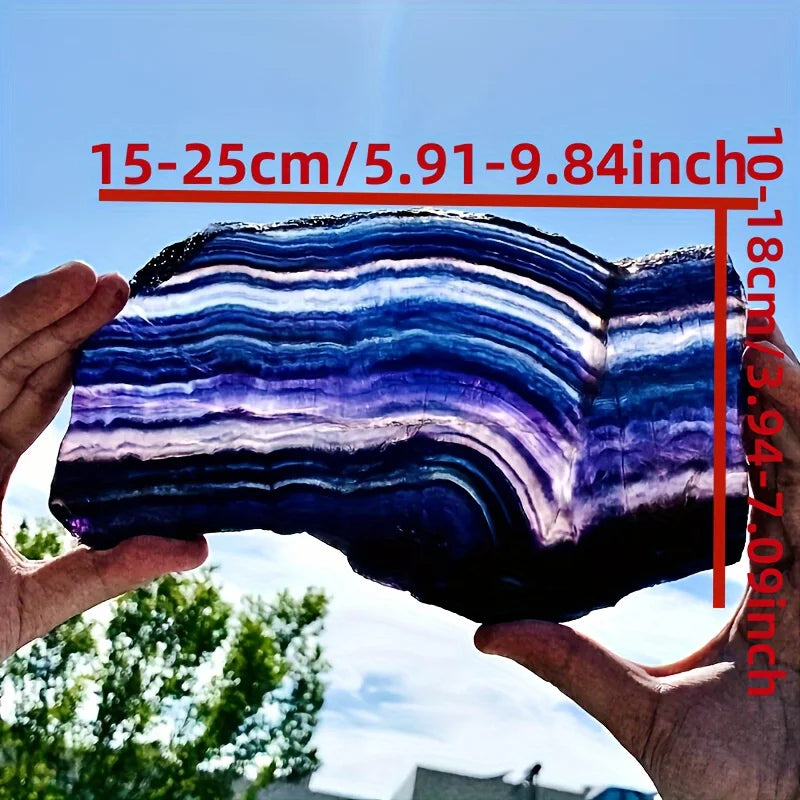 1pc Natural Polished Fluorite Crystal Slice - Vibrant Purple & Blue Striations Crystal for, Meditation, Home & Garden Decor, Boh