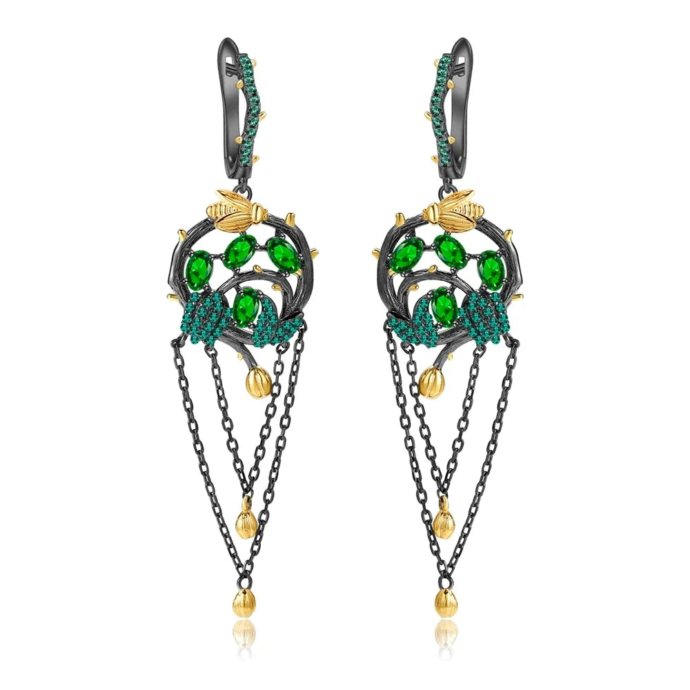 GEM'S BALLET Rhodolite Garnet Bee Tassel Earrings 925 Silver