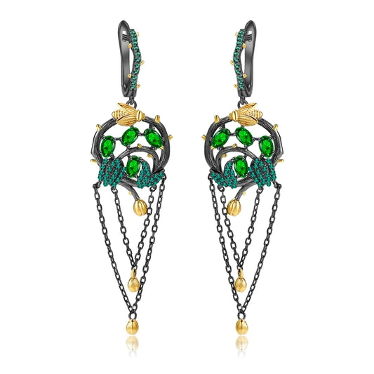 GEM'S BALLET Rhodolite Garnet Bee Tassel Earrings 925 Silver