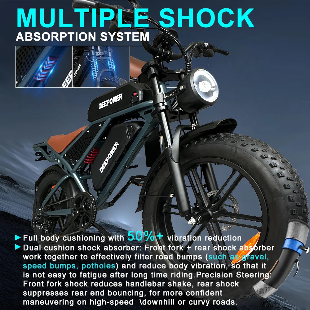 IDOTATA S7 Electric Bike for Adults 48V 60Ah Dual Battery 20 Inch 4.0 Fat Tires Snow Mountain E Bike 1000W Electric Bicycle