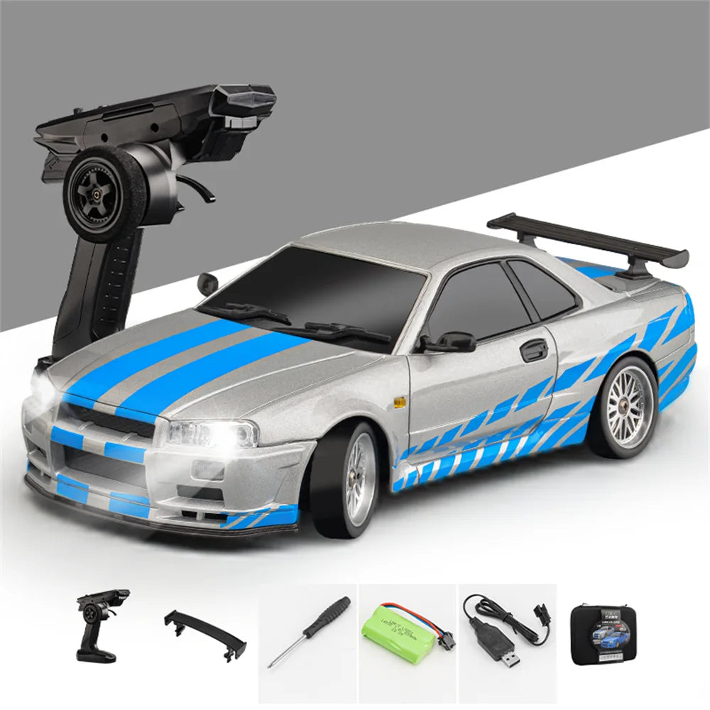 LDRC 1899 RTR 1/18 2.4G RWD RC Car Drift GTR R34 Gyro LED Light On-Road Full Proportional Alloy Body Shell Racing Vehicles Model
