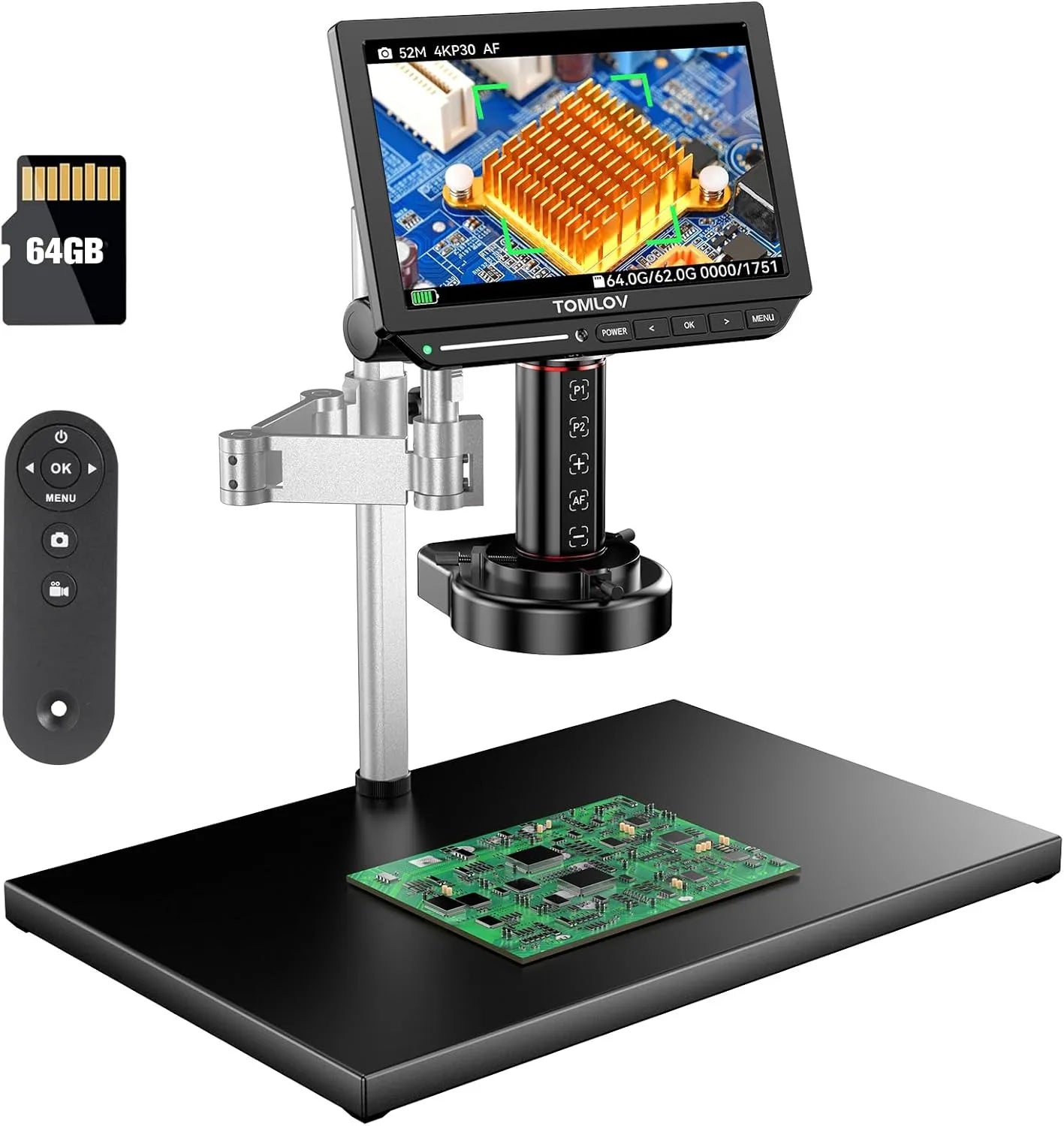 TOMLOV 4K Digital Microscope For Soldering TM4K Flex Arm 2000X HDMI Microscope Electronics Repair 10" LCD Coin Microscopio 64GB