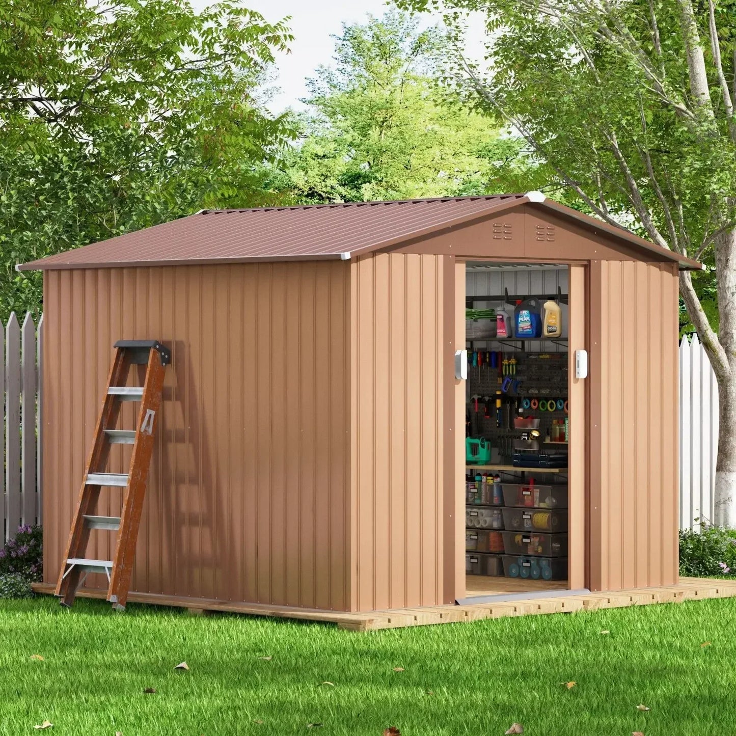 8'x8' Storage Shed Outdoor Metal Tool Shed Garden Backyard Sliding Door Lockable