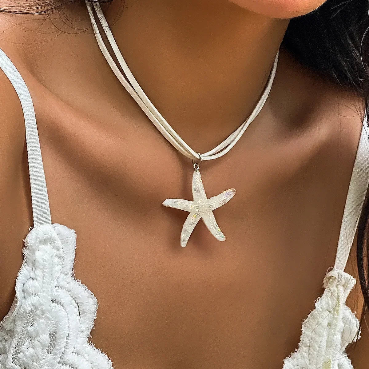 2025 Multi layered Creative Rope Chain Fashion Beach Jewelry Gift Girl Boho White Blue Starfish Pendant With Necklace Women's