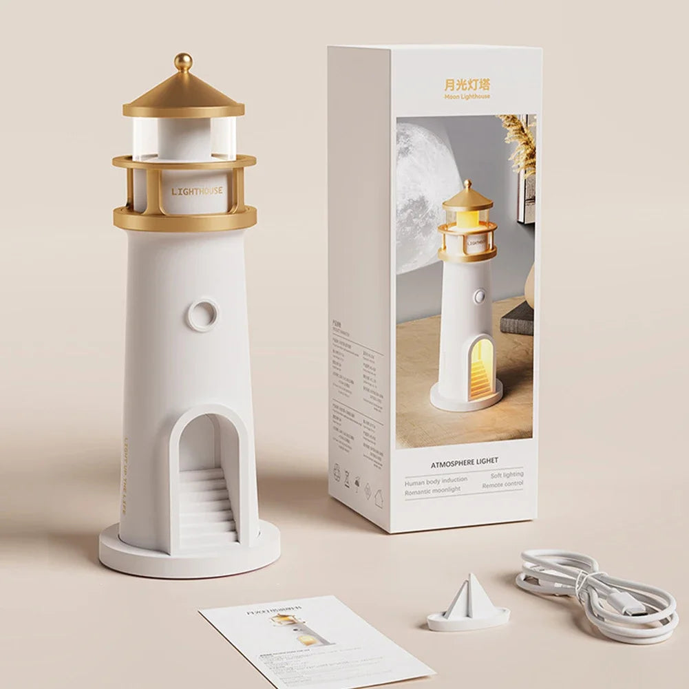 Romantic Lighthouse Projection Light Small Night Light Creative Desktop Atmosphere Light for Bedroom Living Room