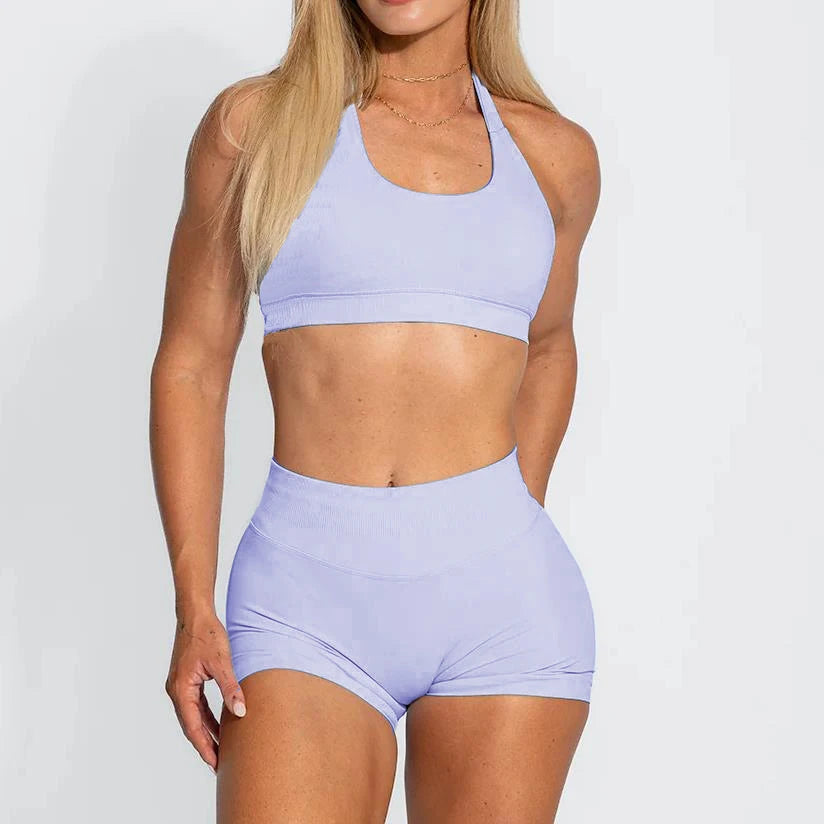 2PCS Seamless Gym Women Yoga Set Clothing Sportswear Leggings Halter Sports Bra Workout Outfit Pant Active Wear Suit XP389
