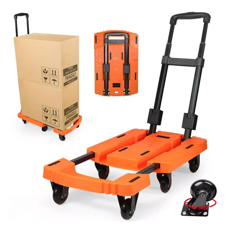 SELORSS Folding Hand Truck, 530 LBS Heavy Duty Luggage Cart Foldable Dolly Cart for Moving, Utility Dolly Platform Cart 6 Wheels