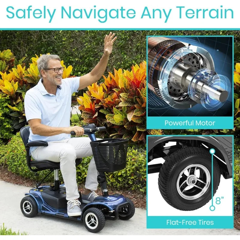 Wheel Mobility Scooter - Electric Powered Wheelchair Device - Compact Heavy Duty Mobile for Travel, Adults, Elderly - Lon