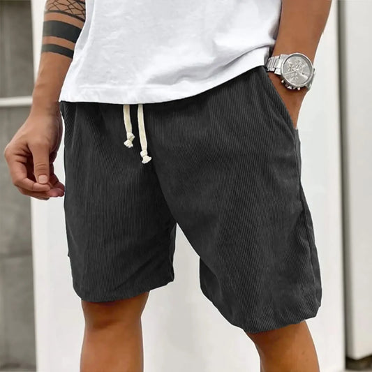 Mens Corduroy Casual Shorts Elastic Waist Summer Style