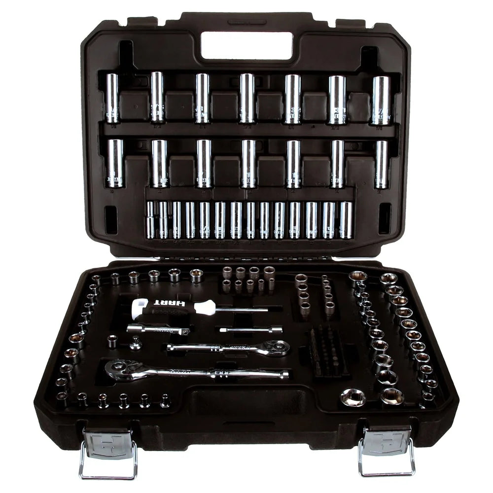 140 Piece Mechanics Tool Set with 90 Tooth Ratchet Chrome Finish SAE Metric Quick Release Organizer Case Heavy Duty Tools