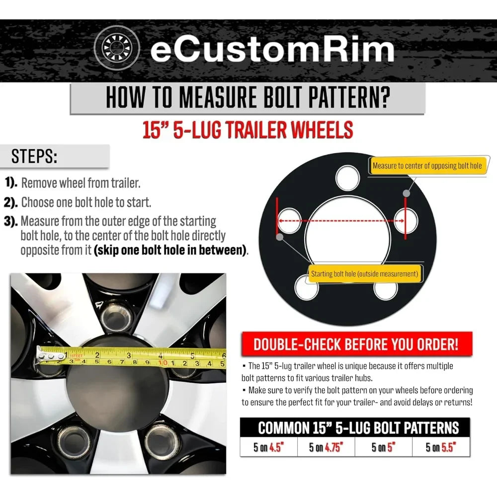 HOME.2-Pack Trailer Tire On Black Wheel Modular Rim ST205/75D15 Load Range C 5 Lug