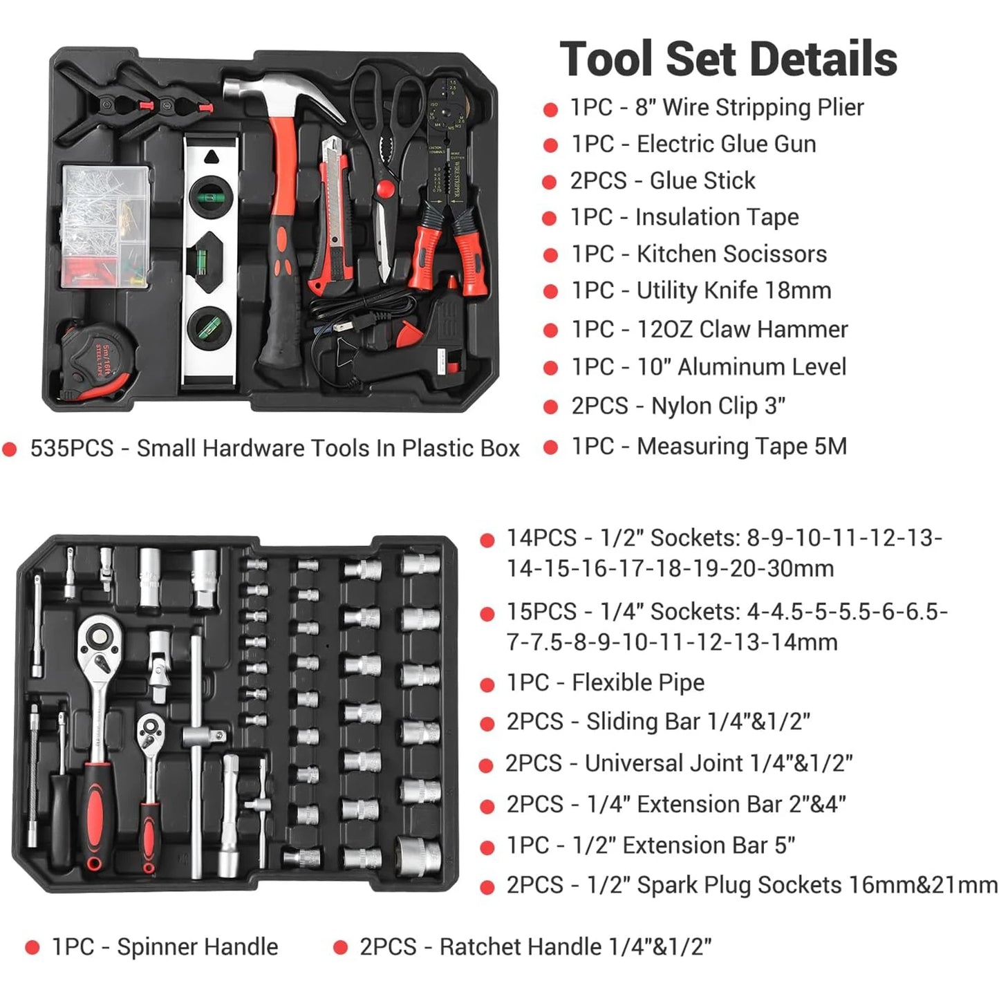 800PCS Mechanic Tool Set, Household Tool Kit with Rolling Tool Box, Complete Hand Tool Set For Home Auto Repair And DIY Projects