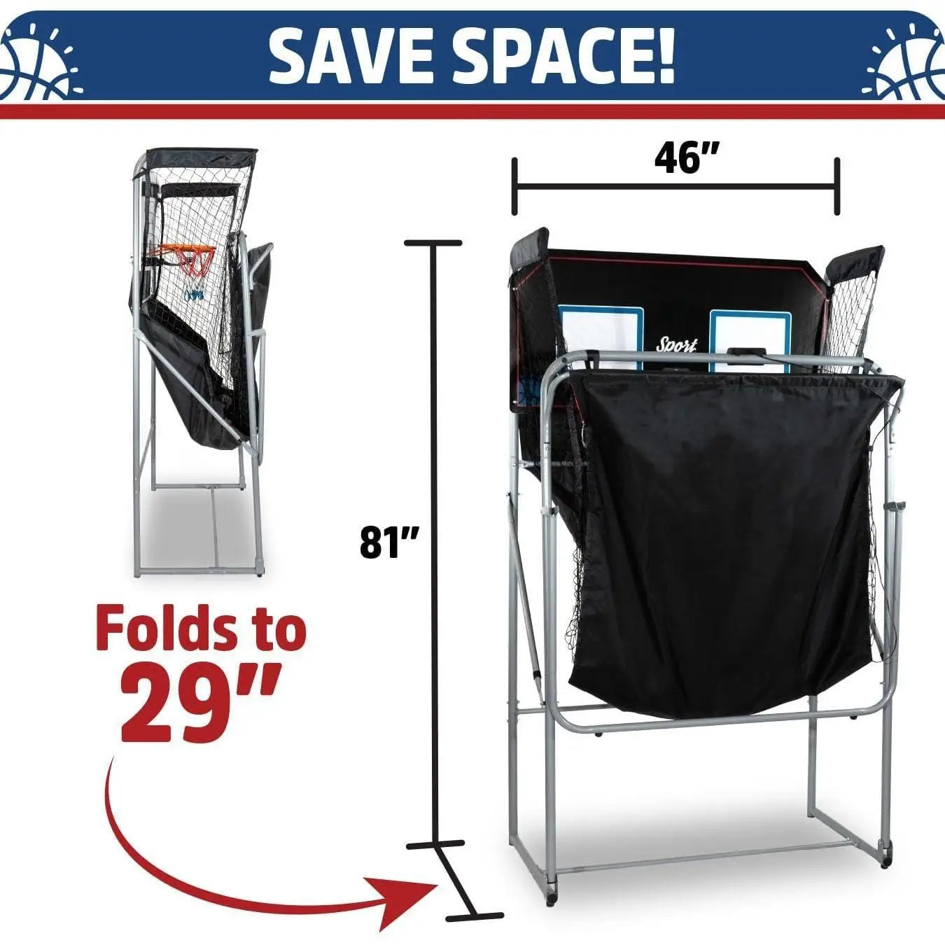 W_Dual Shot Sport | Arcade Basketball Game for Home | Paddle Scoring Hoop, 10 Game Modes, 4 Balls | Foldable for Easy