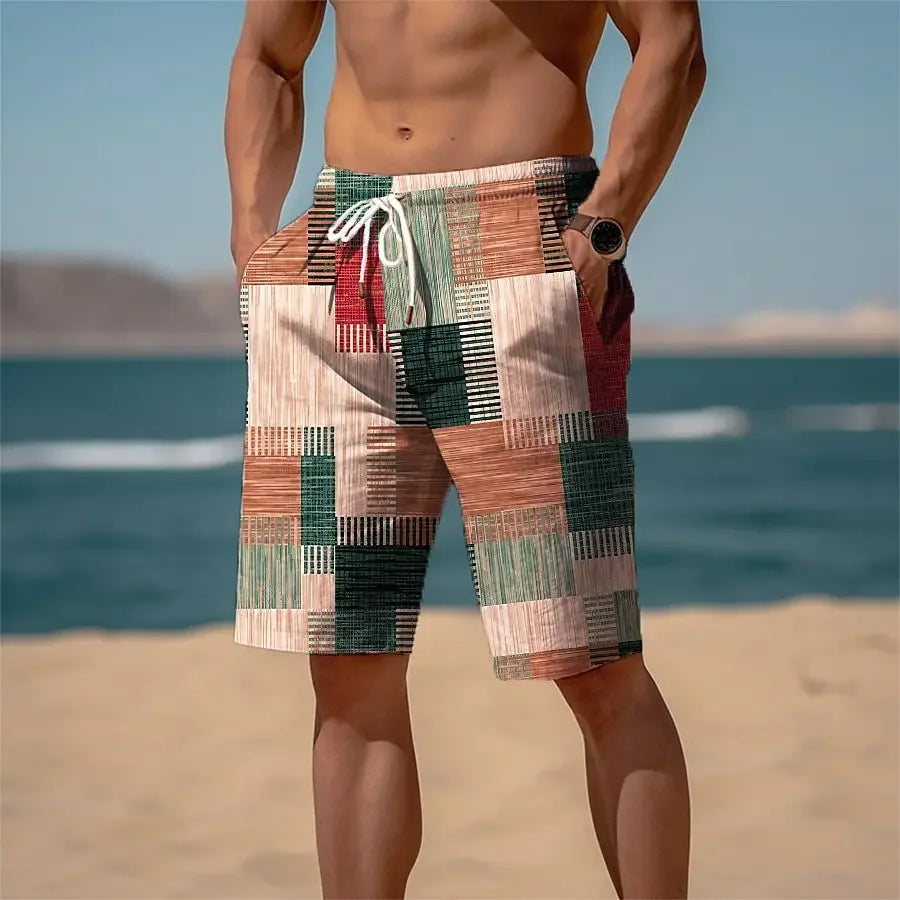 Summer Hawaiian Quick Dry Beach Shorts Plaid Trunks