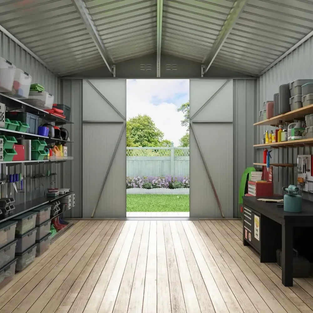 8'x8' Storage Shed Outdoor Metal Tool Shed Garden Backyard Sliding Door Lockable