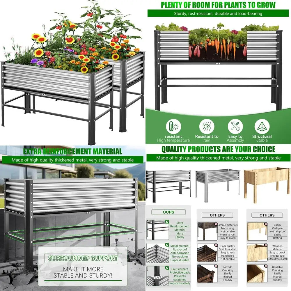 doniks 2pcs raised garden bed with legs, 48×24×32in large outdoor metal galvanized garden planting box, 600lb capacity for veget